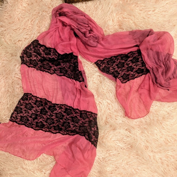 Pink and Black Lace Scarf - Picture 2 of 3